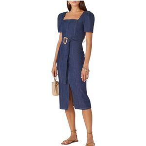 Shoshanna Blue Denim Candelaria Midi Front Slit Dress 4